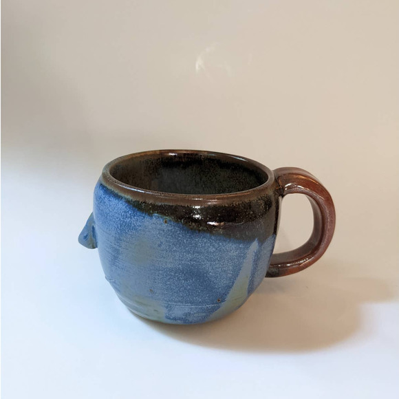 Vintage Anthropomorphic Face Mug, Signed Studio Pottery, Unique Blue Face Mug - Picture 6 of 10